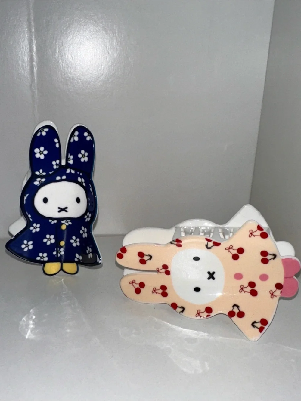 miffy Bunny Phone Grips in Navy Blue Floral and Peach Cherry
